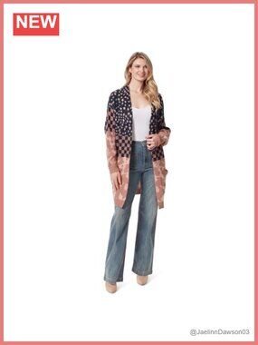 Jessica Simpson Blaise Jacquard Cardigan Sweater Patch Pockets